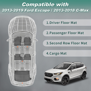 Tappetini per tutte le stagioni in TPE e rivestimento per bagagliaio compatibili con <span class=keywords><strong>Ford</strong></span> Escape 2013-2019/<span class=keywords><strong>C</strong></span>-<span class=keywords><strong>Max</strong></span> 2013-2018, set completo di <span class=keywords><strong>accessori</strong></span> per Escape, colore nero - Product Image 2