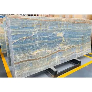 Losas de mármol de ónix azul, oro Natural, decoración de pared de fondo para interiores