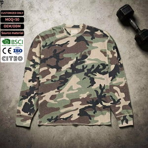 ผู้ผลิตเสื้อยืดแบบกำหนดเอง เสื้อยืดลายพรางแขนยาวทรงบ็อกซี่สำหรับผู้ชาย ผ้าฝ้ายคุณภาพสูงเนื้อหนา ขายส่ง - Product Image 1