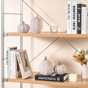 Citrouille Artificielle Décor Brun Blanc PVC Art <span class=keywords><strong>Déco</strong></span> Citrouille Figurine Ensemble 2 Sculpté Citrouille Statues Rustique Automne Table Décor À La Maison - Product Image 3