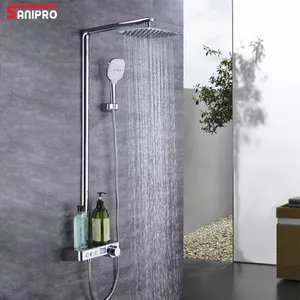 SANIPRO Ensemble de douche de pommeau de pluie chaude et froide de salle de bain à affichage numérique intelligent de luxe avec douchette à 3 fonctions