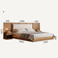 Ensemble de lit moderne en bois de luxe avec 2 tables de chevet, taille double, prix de gros, support OEM/ODM, mobilier d'hôtel