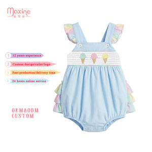 Combinaison pour tout-petits, enfants, à smocks, broderie de crème glacée, vêtements pour enfants, coton biologique personnalisé, barboteuses pour bébés - Product Image 1