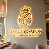 Panneau publicitaire LED pour salon de beauté, miroir doré, signalétique électronique, logo personnalisé, signalétique lumineuse pour panneau mural