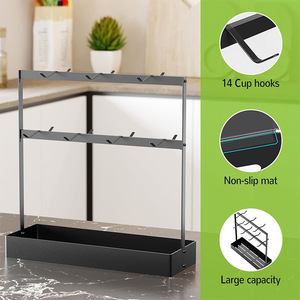 Support à tasses Tianyi à 2 niveaux avec plateau, sans perçage, organisateur de tasses à café pour cuisine, étagère de rangement - Product Image 3