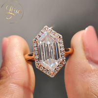 Bague de fiançailles avec halo de diamants hexagonaux taillés en cascade, certifiés IGI, cultivés en laboratoire, en argent sterling 925 plaqué or, bijoux personnalisés pour femmes