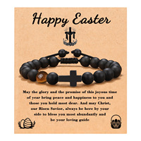 Bracelet unisexe tendance pour homme en pin impérial noir givré, motif croix tressée, fleur zèbre et perle.