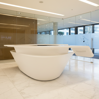 Bureau d'accueil Krion sur mesure de haute qualité, finition aspect pierre, toutes formes possibles pour hôtel, bureau, immeuble, hôpital, usage commercial
