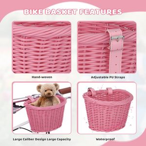 Cestino <span class=keywords><strong>per</strong></span> Bicicletta in Vimini, Cestino Anteriore Pieghevole a Sgancio Rapido, Robusta Borsa Portaoggetti in Plastica Fatta a Mano <span class=keywords><strong>per</strong></span> Bambini - Product Image 5