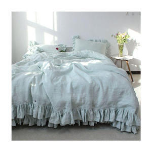 Parure de lit en lin 100 % lin français à volants, personnalisable en gros, pour la maison et les mariages - Product Image 5