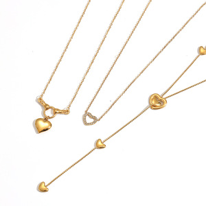 18K verguld roestvrijstalen romantische hartvormige lange ketting anti-aanslag CZ hanger ketting dames sieraden - Product Image 3