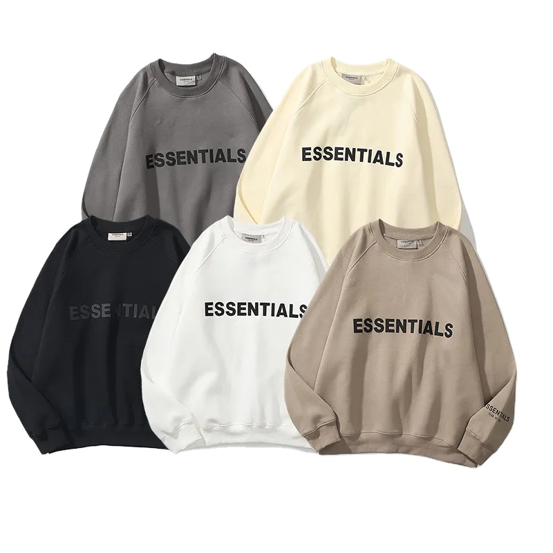 Merk Essentials Reflecterende Driedimensionale Letters Mannen En Vrouwen Pullover Ronde Hals Oversized Badstof Trui