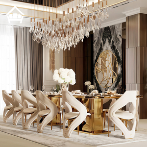 Elegante Set da Pranzo di Lusso con Tavolo in Marmo e Sedie Dorate per 6/8/10 Persone, Design Moderno per Villa - Product Image 4
