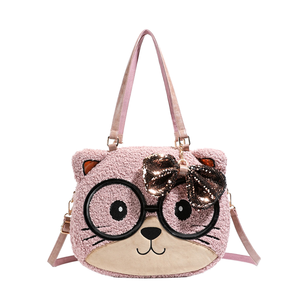 Bolso de invierno 2026 de felpa para mujer, lindo bolso de oso con gafas de sol, bolso de animales, bolso grande de cabeza de gato de auténtica lana de cordero - Product Image 1