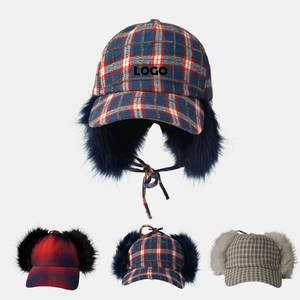 Chapeau d'hiver en acrylique rayé et peluche, rembourré, chaud, protection des oreilles, chapeau de pilote pour adultes unisexe - Product Image 1