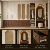 Armoire encastrée sur mesure avec séparation zones propre/sale, porte arche, insert en rotin, meuble-lavabo encastré, alcôve, pour toute la maison, OEM