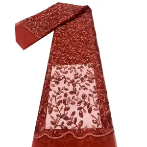 Produsen Kain Brokat Gaun Anak Mewah Tersedia dengan Payet Daun Jala Bordir Gaya Tradisional Romantis Mewah - Product Image 4