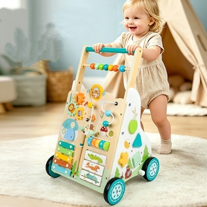 <span class=keywords><strong>Carrito</strong></span> de Empuje de Madera con Centro de Actividades como Clasificador de Formas, Giradores y Pista de Cuentas, Andador de Actividades - Product Image 1