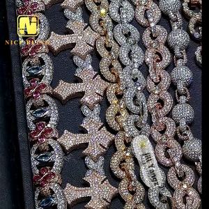 Nice Bling การออกแบบพิเศษที่กําหนดเอง 925 ดอกไม้เงินเครื่องประดับตาปีศาจโซ่คิวบาสีลูกบาศก์เซอร์โคเนียสร้อยคอสร้อยข้อมือหิน - Product Image 6