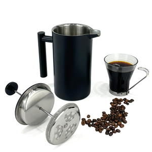 34 oz (1 litre) - Presse à café isotherme à double paroi noire, presse à thé, cafetière à piston, acier inoxydable 304 - Product Image 1