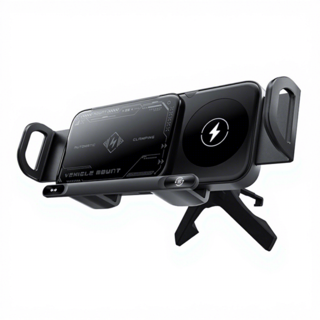15W 90° Wireless Car Charger Auto-Clamping Rotatable Car Mount Phone Stand Holder Wireless Charger Folding for Large Size Phone