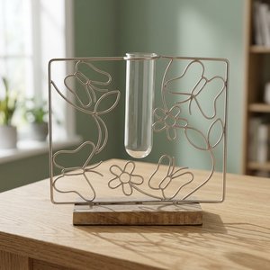 Vase de table moderne en métal en forme de papillon avec tube en verre, hauteur 31,5 cm, noir, porte-fleurs décoratif - Product Image 5