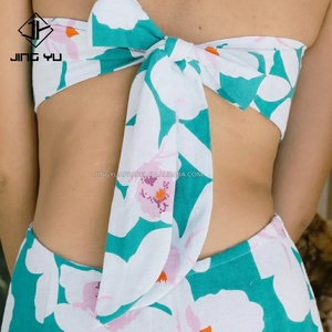Mono de una Pieza Personalizado OEM, sin Mangas, Holgado, Informal, para Mujer, de Buena Calidad, Moderno, de Pierna Ancha, con Estampado Floral, de Rayón, Estilo Hawaiano - Product Image 3