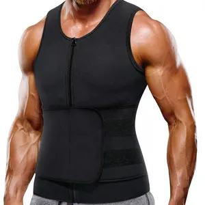 氯丁橡胶塑身衣男士健身腹部汗衫运动腰部训练器背心拉链塑身器带可调背心