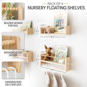 <b>Wall</b> <b>Mounted</b> Wooden <b>Shelf</b> 3 Tier Rectangle For Kids Books And Toys Easy Cleaning - Product Image 2
