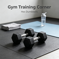Mancuernas Hexagonales Recubiertas de Goma Inodoras, Barra Redonda de Acero Sólido, Mancuernas para Entrenamiento en Interiores, Par