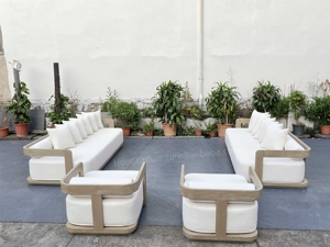 Ensemble de canapés modulaires en teck massif pour l'extérieur, style moderne, finition naturelle vieillie, sur mesure pour hôtel et villa - Product Image 3