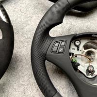 Volant sport en fibre de carbone véritable JIANSHAN pour E9X (E90/E92/E93) avec garniture en cuir perforé lisse et anneau rouge, boutons 1