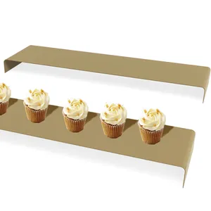 Estante de exhibición de pasteles para hoteles y restaurantes, soportes de pastel de Metal rectangulares dorados para bodas y fiestas de cumpleaños