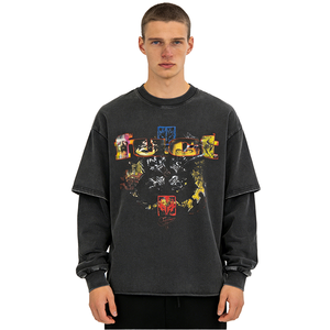 T-shirt Boxy Homme Personnalisé Sérigraphié 300 g/m² Coton Lavé Streetwear Vintage Effet Acide Double Couche Manches Longues - Product Image 1