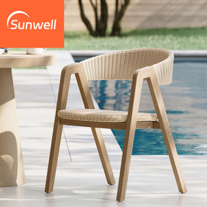 Meubles de salle à manger en plein air en bois haut de gamme de luxe chaises en osier de rotin de jardin en bois de teck pour café - Product Image 6