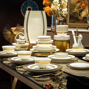 Luxury Chinese Style High Temperature Porcelain Dinnerware <b>Set</b> <b>Bone</b> <b>China</b> Plant Pattern 60pcs Cup Kit Customized Logo Carton - Product Image 1