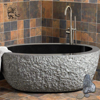 Baignoire autoportante de luxe sur mesure, sculptée à la main en marbre noir naturel massif, pour la décoration des salles de bain de villas et d'hôtels