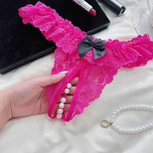 Lingerie sexy en perles, culotte à entrejambe ouvert pour femmes, dentelle transparente, string érotique - Product Image 5