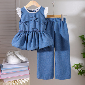 Conjuntos de Verano para Niñas, Estilo Nuevo, Tallas Pequeñas y Medianas, Mangas Volantes Rojas, Pantalones Cortos, Ropa Infantil - Product Image 1