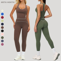 Conjunto Deportivo de 2 Piezas para Mujer: Leggings de Cintura Alta con Bloques de Color, Elásticos en 4 Direcciones y Transpirables, y Top Deportivo Racerback para Gimnasio