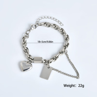 Bracelet chaîne cubaine en acier inoxydable avec breloque cœur gonflé, bijoux de mode