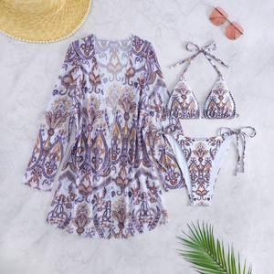 Traje de Baño de 3 Piezas OUTPACE para Mujer, Diseño Modesto con Estampado Animal, Cintura Alta, Tallas Grandes, Spandex/Nylon Ecológico - Product Image 1