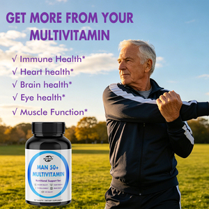 Complément alimentaire multivitaminé pour hommes 50+ en comprimés, marque privée OEM, avec vitamines A, C, E, B6, B12, Calcium et Vitamine D pour la santé immunitaire - Product Image 3