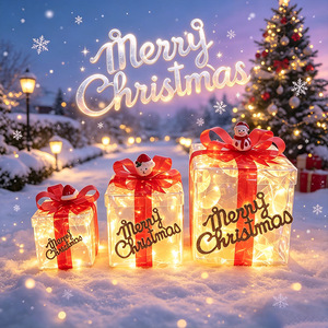 Ensemble de 3 boîtes cadeaux de Noël à piles avec design nœud, lumière LED blanc chaud, 8 modes, minuterie, décorations pour fêtes et festivals - Product Image 2