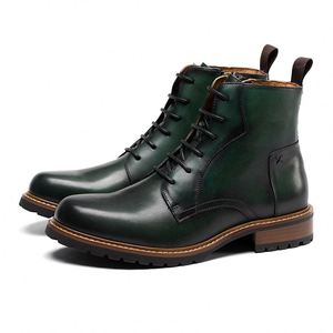 Botas de Cuero Hechas a Mano Impermeables de Moda Otoñal, Parte Superior de Piel de Vaca, Transpirables, Antideslizantes, con Aumento de Altura, Talla Grande, para Hombre de Negocios - Product Image 2