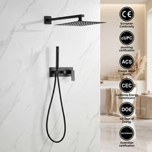 Ensemble de robinet de système de douche de plafond carré en acier inoxydable noir mat pommeau de douche pluie poignée pulvérisateur Valve garniture Kit mélangeur accessoire - Product Image 2