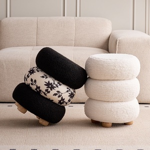 Sgabello da Trucco in Velluto Teddy Stile Crema con Base in Legno Antiscivolo per <span class=keywords><strong>Camera</strong></span> da Letto delle Ragazze - Lusso Leggero, Sensazione di Alta Gamma, Famoso su Internet - Product Image 2