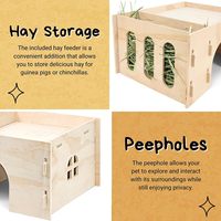 Maisons pour animaux de compagnie Cachette de cochon d'Inde en bois avec mangeoire à foin Tapis absorbant Château de cabane à fenêtres multiples pour lapin nain Chinchilla