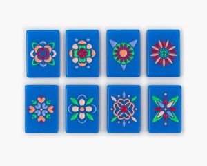 Jeu de tuiles de mahjong bleues imprimées pour quatre joueurs, jeu de table - Product Image 3