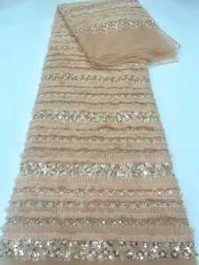 Elegante Tessuto in Pizzo Rosa Baby con Pieghe, Ricami Pesanti, Perle, Paillettes e Volant per Abiti da Sera e Cerimonia - Product Image 5